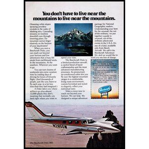 1975 Beechcraft Duke B60 Private Plane Vintage Print Ad Snow Mountains Wall Art